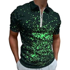 Groene acrylverf Splatter heren poloshirt golf T-shirt met rits korte mouw casual T-shirt spiertops L