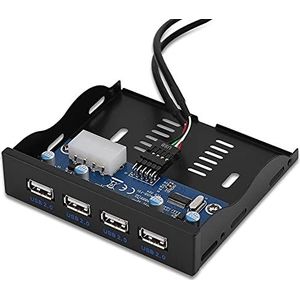 Richer-R USB 2.0 Frontpaneel Met 4 Poorten - 3,5 Inch Metalen Interface - 9-Pins HUB Voor Computer - Hoge Overdrachtssnelheid - Zwart