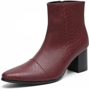 Dcbdx Heren Chukka Boots Hakken met Zijrits, Middelhoge Blokhak Leren Enkellaarsjes Middelhoge Laarzen,Dark red,37 EU