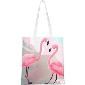 Fresh Mango's canvas draagtas voor dames, herbruikbare schoudertas, een mooi milieuvriendelijk cadeau voor meisjes, leraren, moeders., Ik hou van Flamingo, Eén maat