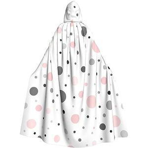 NEZIH Roze grijs wit moderne polka dot patroon capuchon mantel voor volwassenen, carnaval heks cosplay gewaad kostuum, carnaval feestbenodigdheden, 185 cm