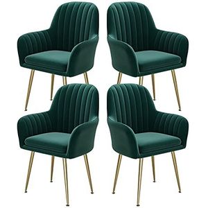 GEIRONV Fluwelen eetkamer stoelen set van 4, 47 × 44 × 80cm woonkamer teller stoelen balkon fauteuil slaapkamer make-up stoel Eetstoelen (Color : Green, Size : Golden feet)