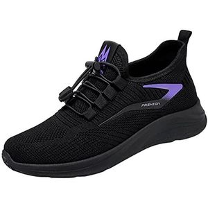 Dames lage schoenen dames hardloopschoenen mesh sport trainers dames ademende lichtgewicht sneakers atletische gymschoenen wakker veterschoenen voor gym dames joggen fitnessschoenen, Zwart, 39 EU