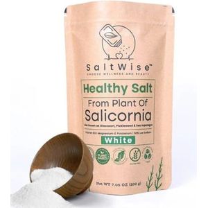 SaltWise Salicornia White Salt – Low Sodium Salt Substitute, Plant-Based Mineral Salt, Kosher, 100% Natural, No Additives (7.05 oz / 200g)