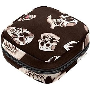 Maandverband Opbergtas, Vrouwelijke Product Pouches Draagbare Periode Kit Tas voor Meisjes Vrouwen Dames Schedel Donker Patroon, Meerkleurig, 4.7x6.6x6.6 in/12x17x17 cm