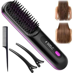 Brusheo Hair Pro stijltang, draadloos, 2-in-1 stijlborstel voor haar, draadloos, stijltang met negatieve ionen met 3 temperaturen
