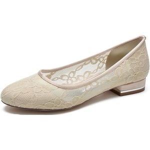 Hanfike Meisjes Womens Flats voor een Bruiloft Kant Bloemen Slip op Formele Party Avond Schoenen JY255, Champagne, 39 EU