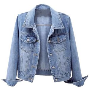 Pegsmio Dames denim jas lente herfst korte jas jeans jassen tops losse lange mouwen overjas bovenkleding, Blauw, L