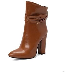 EICOFF Dames Enkellaarsjes met Puntige Neus, Blokhakken, Gespbandjes, Kunstleren Instappers met Zijrits, Casual Antislip Wandelschoenen,Bruin,35 EU