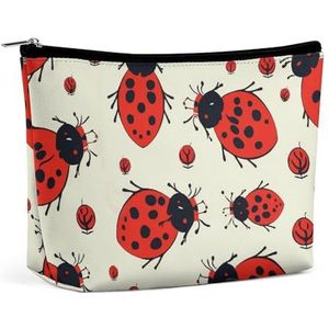 HEBVNJF Reizen Make-up Tas Draagbare Kosmetische Zak Zoete Dieren Leuke Kat Make-up Opbergtas voor Vrouwen/meisje, Rode Lieveheersbeestje, Eén maat
