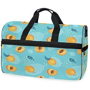 Oranje Fruit Dot Blauw Sport Zwemmen Gymtas met Schoenen Compartiment Weekender Duffel Reistassen Handtas voor Vrouwen Meisjes Mannen