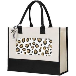 YUNWEIKEJI Gouden Glitter Zwarte Luipaard Dier Print, Boodschappentas Tote Bag Canvas Tas Winkelen Handtas, Multifunctionele Canvas Schoudertas, zoals afgebeeld, Eén maat