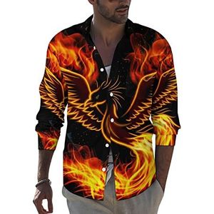 Flaming Phoenix Bird heren revers shirt met lange mouwen button down print blouse zomer zak T-shirts tops 6XL
