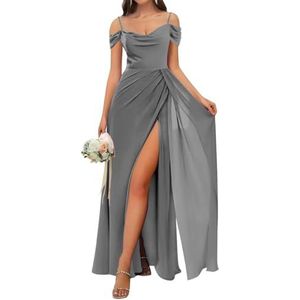 WSEYU Chiffon Bruidsmeisjes Jurken Spaghetti Bandjes Prom Jurken Koude Schouder Formele Avond Party Gown ZM202, Grijs, 32