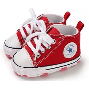 Babyschoenen voor eerste stappen, canvas schoenen voor kinderen, zachte zool, ademend, antislip, licht voor kinderen, Rood, 17 EU