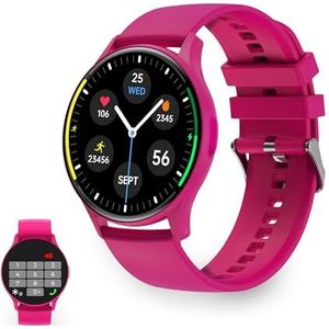 KSIX Core Smartwatch voor heren en dames, smartwatch met oproepen en meldingen, activiteitsarmband, hartslagmeter, bloeddrukmeter, stappenteller, gezondheidsmonitor, iOS- en Android-app, fuchsia