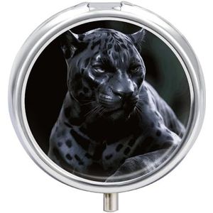 Black Panther pillendoos 3 compartimenten reispillenorganisator 3 keer per dag schattige mini pillenetui voor portemonnee en zak draagbare metalen medicijndoos met spiegel ronde dagelijkse