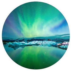 DEQORI Rond wandbehang, zelfklevend, diameter 120 cm, oplichtend poollicht, textielcanvas, verwijderbaar, decoratief en vormvast, voor woonkamer, kantoor, hal of kinderkamer