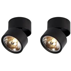 QAZQA Industrieel Set van 2 spots zwart verstelbaar - Go Nine Tubo Aluminium Rond Geschikt voor LED Max. 2 x 40 Watt