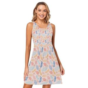 LI ZHI XIN Dames Zomerjurken Ronde Hals Casual A-lijn Mouwloos Vest Jurken met Zakken Ginkgo Blad Patroon, Meerkleurig, S