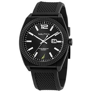Nautica Heren NAPPBS302 Pacific Beach zwart tarwe PU Fiber Strap horloge, Zwart/Zwart/Zwart, Modern