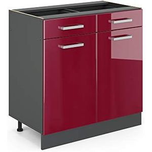 Vicco Keukenkast met lade R-Line, bordeaux hoogglans/antraciet, 80 cm AP marmer