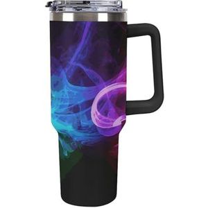 STVNKML 40 oz beker met handvat regenboog rook roestvrijstalen koffiemok herbruikbare reismok lekvrije geïsoleerde autobeker grote capaciteit beker voor reizen, buiten, thuisgebruik (zwart)