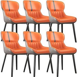 GEIRONV Moderne eetkamerstoelen set van 6, PU leer met koolstofstaal metalen stoelpoten keuken aanrecht lounge woonkamer receptie stoel Eetstoelen (Color : Orange, Size : 85 * 48 * 40cm)