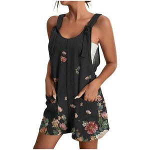 BANGHA Jumpsuits voor dames, zomer, casual jumpsuit, rompertjes voor vrouwen, zomer, casual, wijde pijpen, jumpsuits met strikband, korte broek, romper overall met zakken, Zwart, 3XL