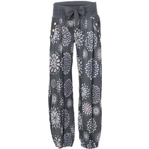 malito dames pofbroek met opdruk | lichte stoffen broek incl. riem | comfortabele vrijetijdsbroek | Harembroek - nonchalant 3481 (donkergrijs)