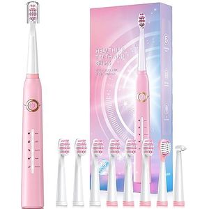 Elektrische tandenborstel, Sonische tandenborstels met 8 borstelkoppen 40000 VPM 5 modi, Sonic tandenborstels Fast Charge 4 uur laatste 30 dagen, oplaadbare elektrische tandenborstel voor volwassenen, roze