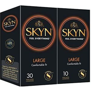 SKYN Large Condooms Pak van 40/feel latexvrije condooms voor mannen, extra grote condooms, XL-condooms, dunne condooms, gladde rechte vorm, 56 mm breed