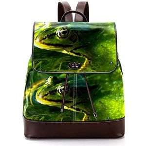 Gepersonaliseerde casual dagrugzak tas voor tiener kikker zwemmen in groene zeewier schooltassen boekentassen, Meerkleurig, 27x12.3x32cm, Rugzak Rugzakken