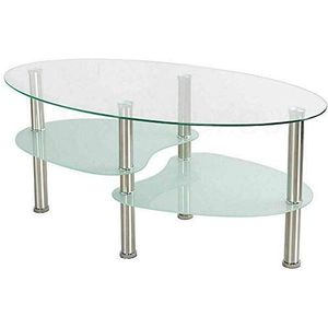 Glazen salontafel, Koffietafel, 90 * 50 * 43cm, Gehard glas, 2 verdiepingen, geschikt voor woonkamer (C)