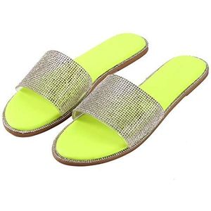 LDOZ Zomerse sandalen met open teen en decoratieve strass steentjes voor dames, voor op straat, winkelen en daten.(Yellow,10.5)