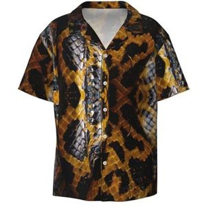 Geel Snake Print Heren Jurk Shirts Casual Button Down Korte Mouw Zomer Strand Shirt Vakantie Shirts, Zwart, L