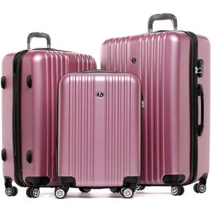 Fergé Toulouse Set trolleykoffers met harde schaal; 3-delig; 3 maten: handbagage (55 cm), L en XL; 4 wieltjes van 100% ABS-kunststof (acrylonitril-butadieen-styreen), English Rose, 3er Set