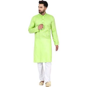 SKAVIJ Kurta Pyjama - Indiase Etnische Feestjurk - Herenkostuum Limoen Groen M