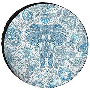 Blauwe Indiase olifant grappige reservebandhoes, weerbestendige wielbeschermers, campingdecoratie voor de meeste voertuigen