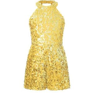 NUOYIXUAN Gymnastiekshorts, klassieke dans, gymnastiekpanty voor kinderen met glanzende pailletten, jazz latina jazz danskostuums voor dansuitvoeringen (goud, 12)