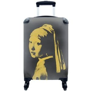 MuchoWow® Koffer - Meisje met de parel - Johannes Vermeer - Zwart - Geel - Past binnen 55x40x20 cm en 55x35x25 cm - Handbagage - Trolley - Fotokoffer - Cabin Size - Print
