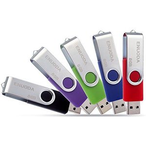 ENUODA USB Stick 8GB 5 Stuks USB 2.0 Memory Stick Hoge Snelheid Thumb Drives (5 Gemengde Kleuren: Zwart Purper Groen Blauw Rood)