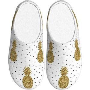 EdWal Gouden Glitter Ananas Fruit Print Winter Warme Slippers Indoor Anti-slip Pluche Slippers Ontspannen Thuis Voor Vrouwen Mannen, Zwart, 37.5 EU
