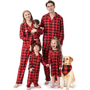 2022 Kerst Familie Matching Outfits Plaid Moeder Dochter Vader Zoon Pyjama Sets Hond Moeder Baby Mama en Me Xmas Kleding-2181 rood, Kinderen 3-4Y
