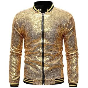 Glanzende pailletten jas heren glitter heren jassen, Goud, L