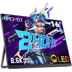 UPERFECT 2.5K 240Hz Portable Gaming Monitor, 16"" 2560x1600 QHD 100% DCI-P3 400 Nits Portable Monitor for Laptop w/Stand & VESA, Adaptive Sync HDMI 2.1 External Screen for PC Phone Game Console
