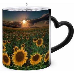 Zonnebloemen Zonsondergang Koffie Mok 11oz Kleur Veranderende Mokken Hartvormig Handvat Warmtegevoelige Verkleuring Cups