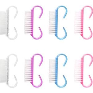 8 stuks nagelschrobberborstel, nagelreinigingsborstel met plastic handvat, manicuregereedschap, geschikt voor zowel mannen als vrouwen, kan op handen en voeten worden gebruikt (roze/paars/blauw