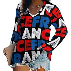 I Love France Casual T-shirts met lange mouwen voor dames V-hals bedrukte grafische blouses Tee Tops 3XL