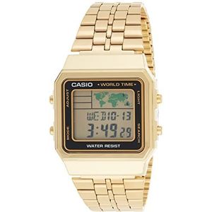 Casio A500WGA-9D Vintage horloge, kwarts, digitaal, LCD-wijzerplaat, vergulde stalen armband